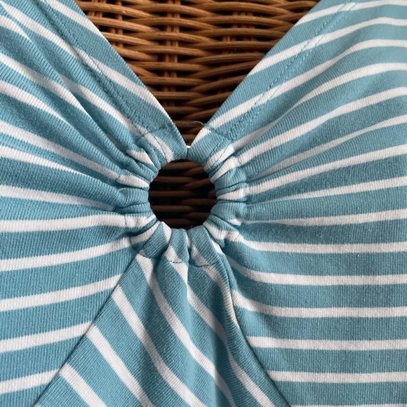Charter Club Striped V-neck Top O-Ring Blue White Stretchy Size XL EUC - Picture 2 of 10